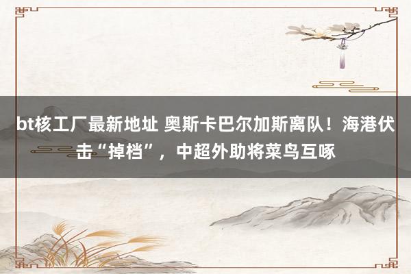 bt核工厂最新地址 奥斯卡巴尔加斯离队！海港伏击“掉档”，中超外助将菜鸟互啄